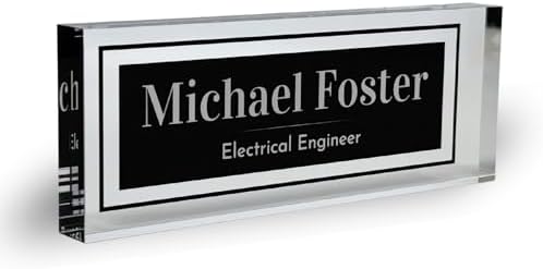 Customized Clear Acrylic Thick 8x3" Desk Name Plate Block with Personalized Logo - Professional Office Decor - Customized Acrylic Plate Gift for Teacher Co-workers (Elegant Charcoal) by ClickedCraft