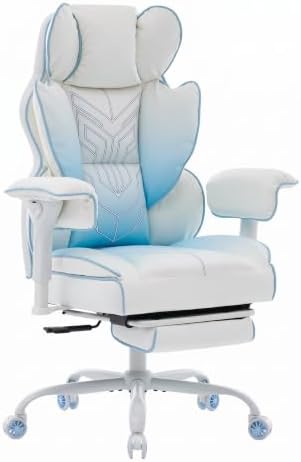 Big and Tall Gaming Office Chair 400lbs - Heavy Duty Ergonomic Computer Desk Chair with Footrest, Adjustable Armrests, High Back PU Leather with Racing Style （White/Blue） - Image 5