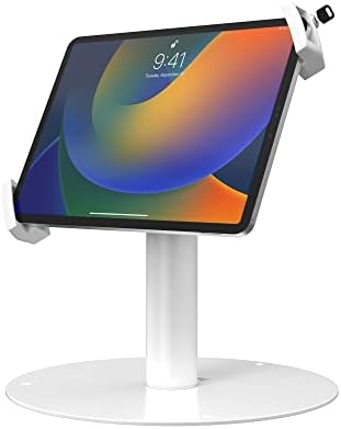 Anti-Theft iPad Desk Stand – CTA Desk Stand with Lockable Holder for iPad 10.9" 10th Gen - iPad 7th/8/9 Gen - iPad mini 6 - Galaxy Tab & More Tablets - White - (PAD-USGTW) by CTADigital