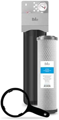 Brio Whole House Water Filter System w/Gauge & Fast-Flow CTO Carbon Block Filter 4.5" x 20" | Removes Dirt, Improves Taste & Protects Home Appliances | 900 GPH | 100,000 Gallons or 12 Months by Brio
