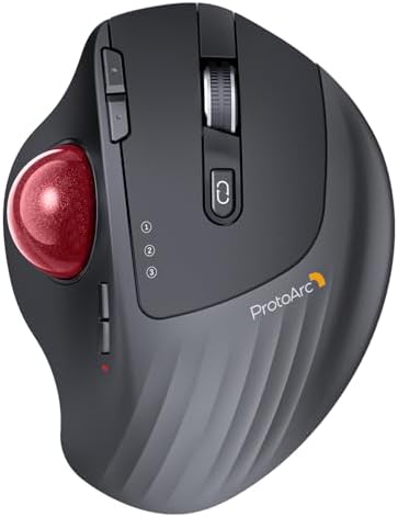 ProtoArc EM01 NL Wireless Trackball Mouse, Rechargeable Thumb Control, Red by ProtoArc