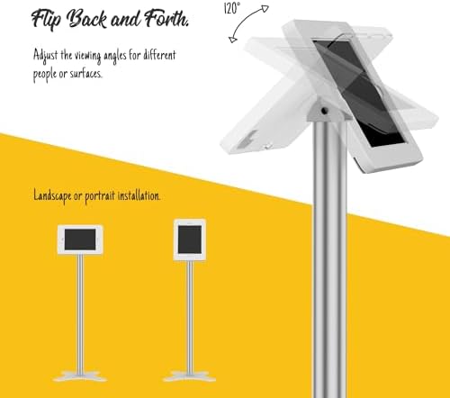 Tablet Floor Stand Compatible with 10.2" iPad 7 8 9, Rotate Lockable Metal Tablet Enclosure+Aluminum Pole+Metal Base - BSF302WT - Image 4