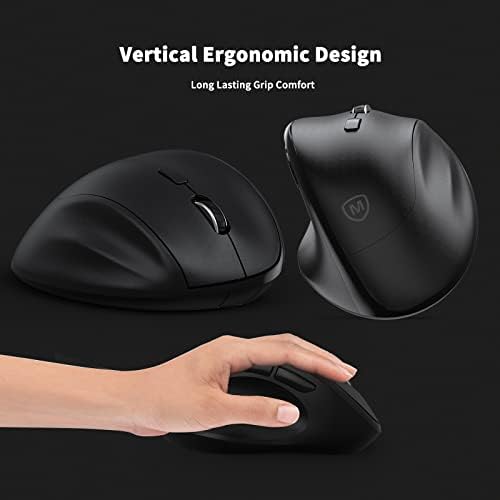 Ergonomic Wireless Mouse with USB Receiver for PC Computer, Laptop and Desktop, Ergo Mouse Vertical with Silent Clicks Long Battery Life, Up to 1600 DPI & 1 AA Battery Powered, Black - Image 3