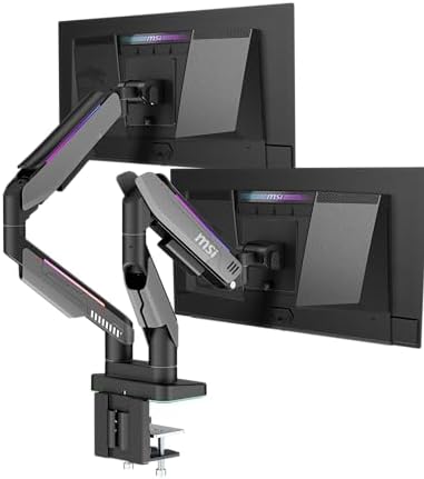 MSI MPG MT201DR V2-Premium RGB Dual Monitor Stand Arms,17-35" Support,VESA Compatible,Adjustable Heavy Duty Gas Spring Mount,44 lbs per Screen Capacity,Clamp&Grommet,Quick Release Plate-Gray by Unknown