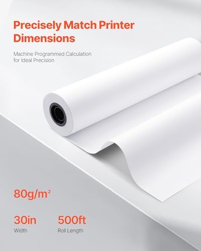 VEVOR Wide Format Paper, 30 in x 500 ft Plotter Roll, 2 Rolls CAD Bond Rolls with 3 in Core, 20 LB Bond Paper Rolls, Ideal for CAD Drawings, Engineering Plans, GIS Maps, and Architectural Designs - Image 3