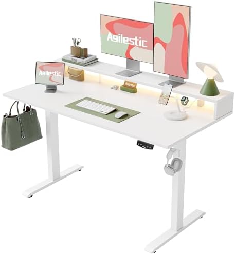 Agilestic 63 * 24 Inch Electric Standing Desk with Shelf & Led, White by Agilestic