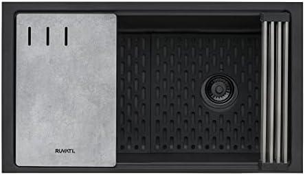 Ruvati 33-in Black Granite Undermount Workstation Kitchen Sink - RVG2302BK - Image 6