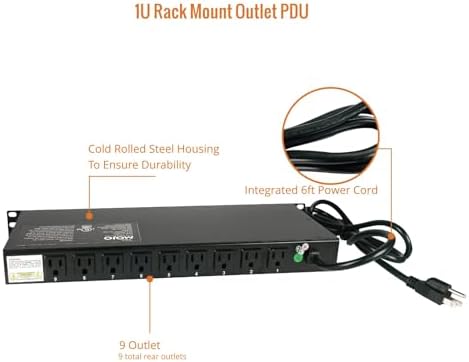 Tecmojo 9-Outlet Rack Mount Overloading Protection Circuit Breaker PDU, with Individual Switch 6ft Cord for IT and Network Racks and Cabinets(SKU# 13110901) - Image 5