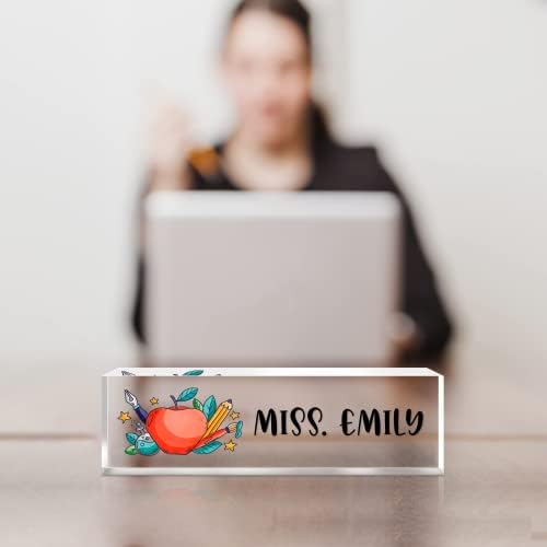Personalized Desk Name Plate, Custom Acrylic Glass Name Plates for Desks, Office Desk Decor Nameplate, Desk Accessories, Teacher Boss Coworkers Employee Appreciation Gift(to Teacher) - Image 6