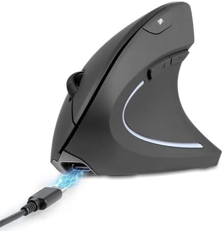 Perixx PERIMICE-713R Wireless Rechargeable Vertical Mouse - Duo Wired and Wireless Charging Feature - 6 Buttons Design - Black - Right-Handed Design by PerixxComputerGmbH