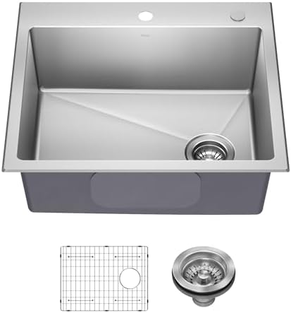 KRAUS Fairlane 25-inch Drop In/Top Mount Single Bowl 18-Gauge Stainless Steel Kitchen Sink, KHT641-25 by Unknown
