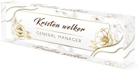 Personalized Office Name Plate for Desk, Custom Employee Appreciation Gifts, Acrylic Desk Name Plate Funny, Desk Decorations Gift, Acrylic Desk Ornaments… (White Marble Flowers) - Image 7