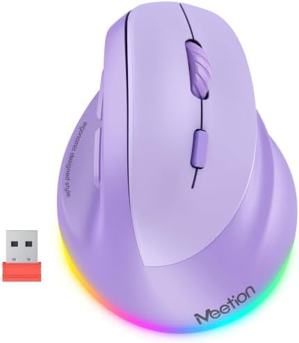 MEETION Ergonomic Wireless Vertical Mouse, Rechargeable, Purple by MEETION