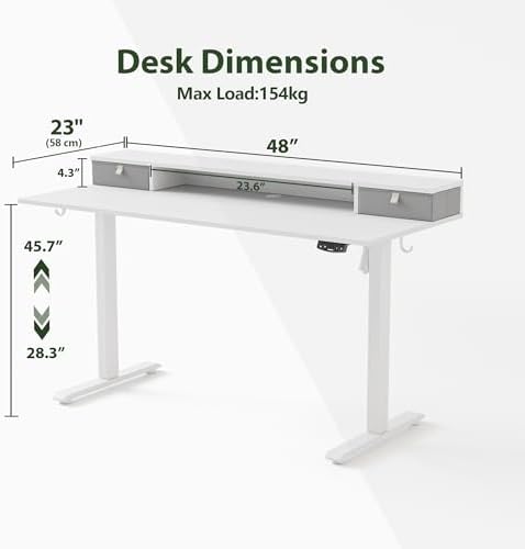 Agilestic 48 x 24 Inches Electric Standing Desk with 2 Storage Drawers, Adjustable Height Sit and Stand Computer Table with Splice Board, White - Image 3