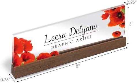 ARTBLOX Personalized Acrylic Desk Name Plate, Poppy Flowers, Wood Stand - Image 2