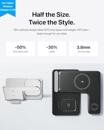Intoval 3 in 1 Wireless Charger for iPhone 17/16/15/14/13/12,Wireless Charging Station for Apple Devices, Aluminum Charging Stand for iWatch 11 10 9 Ultra 3/2 SE 3/2,for AirPods 4 3 2 Pro 3/2 - Image 5