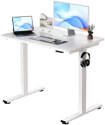 Okin Small Electric Standing Desk, 36" x 24" Whole Piece Height Adjustable Desk, White Sit to Stand Computer Workstation for Home Office by Okin
