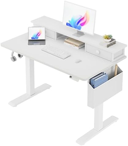 KLUVIS White Electric Standing Desk with Drawers, 40 Inch by Unknown