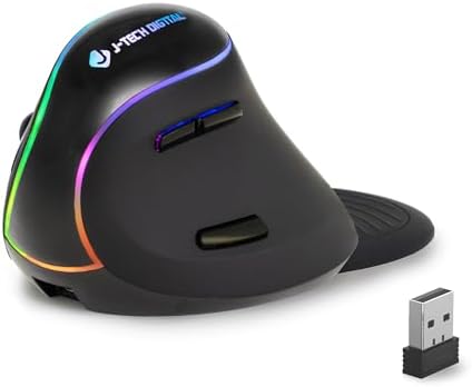 J-Tech Digital Ergonomic Mouse with Wireless Connection, Removable Palm Rest, Thumb Buttons, Rechargeable Battery, 800 DPI, Compatible with Windows and MAC OS by J-TechDigital