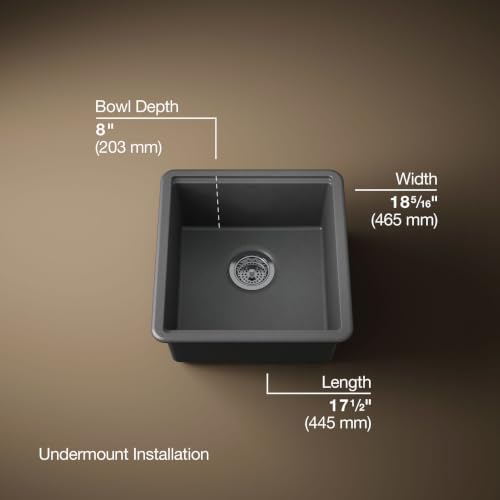 KOHLER Billings 18" Undermount Bar Sink, Single Bowl, Neoroc Composite, Matte Finish, Compact Prep Sink for Wet Bar or Kitchen Island, Matte Graphite, K-33711-CM7 - Image 3