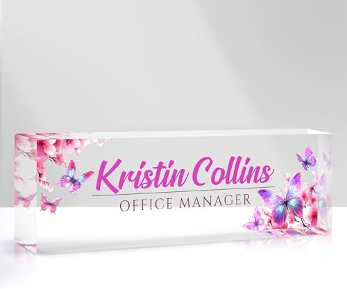 Custom Name Plate for Desk, Personalized Desk Name Plate on Clear Acrylic Glass, Appreciation Gifts for Teacher Employee Boss Coworkers Nurse, Office Desk Accessories for Women Men (Bubblegum) by DOCRAGI