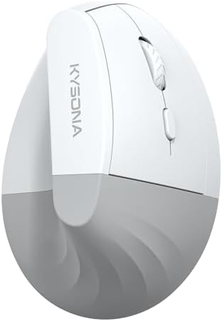 KYSONA EM18 Wireless Ergonomic Vertical Mouse, Ergo Design, Bluetooth Cordless Mouse for Medium/Large Hands, Silent Click, 5-Level Adjustable DPI, Carpal Tunnel Mice for Computer/PC/Mac/Laptop, White by KYSONA