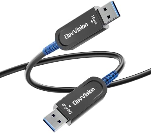USB A to USB A Cable 50 FT, Fiber Optic USB Cable Male to Male 10Gbps(No Power), Long-Distance USB Host-Device Connection for KVM Extension,Embedded Control Systems,Remote Device Management by DavVision