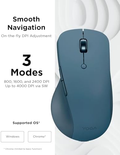 Lenovo Yoga Pro Mouse, Bluetooth, USB-C Rechargable, Dual Mode Bluetooth, 6 Button, Right Handed Design, Ergonomic Design, Programmable Buttons, 2-Way Metal Scroll Wheel, Tidal Teal - Image 5
