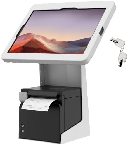 All-in-One Tablet POS Stand with Printer Compartment, All Metal Desktop Kiosk with Key Lock, 90° Flip Enclosure Compatible with iPad 10.9/11” - BSP101WA by Beelta