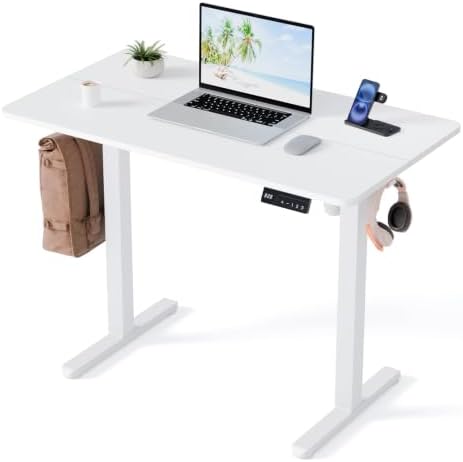 Electric Standing Desk, 40" x 24" Small Sit Stand Desk, White by YOLEZO