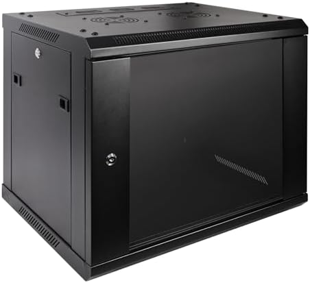 RackPath 9U Professional Wall Mount Server Cabinet Network Rack Enclosure with 2X Quiet Cooling Fan, 1x Brush Cable Management Panel, Black by RackPath