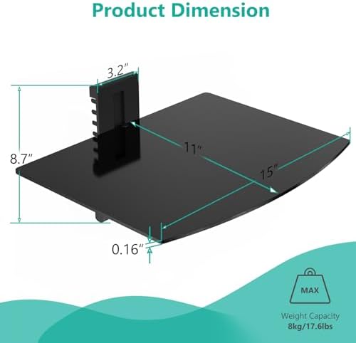 WALI 1 Tier Glass Floating TV Wall Shelf for Projector, DVD Players - Image 3