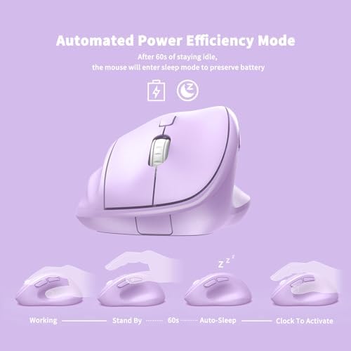 Ergonomic Wireless Mouse with USB Receiver for PC Computer, Laptop and Desktop, Ergo Mouse Vertical with Silent Clicks Long Battery Life, Up to 1600 DPI & 1 AA Battery Powered, Purple - Image 2