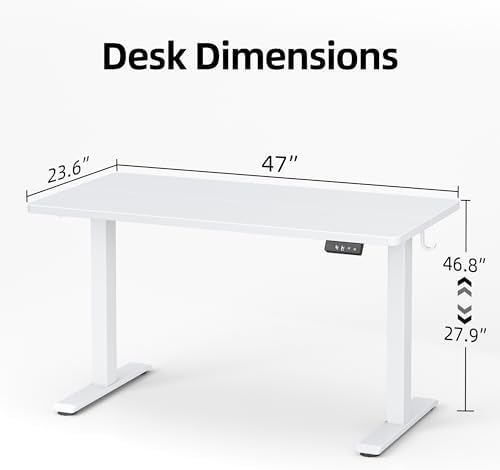 TIQLAB Electric Standing Desk,47 * 24 Inches Adjustable Height Stand up Desk, Sit Stand Home Office Table with Splice Board, White - Image 3