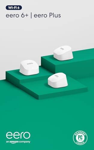 Amazon eero 6+ mesh wifi system with 1 month free eero Plus (auto-renews) - Coverage up to 4,500 sq. ft., Connect 75+ devices, 3-pack by Unknown