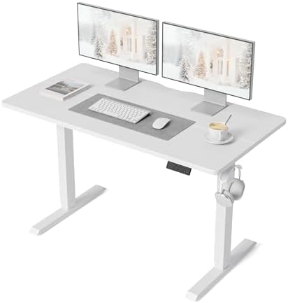 DESINO Standing Desk, 48 × 24 Inches Electric Height Adjustable, Sit and Stand Up, Computer Office Desk with Splice Board, White Frame/White TOP by DESINO
