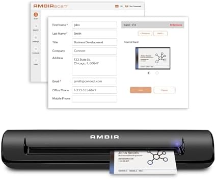 Ambir TravelScan Pro 600-BCS Simplex Document Scanner with AmbirScan Business Card for Windows PC and MAC by AmbirTechnology