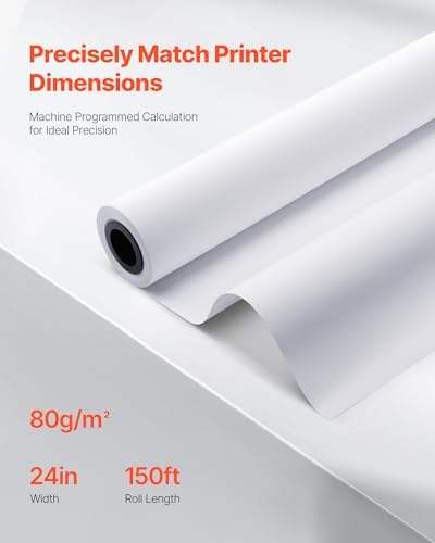 VEVOR Wide Format Paper, 24 in x 150 ft Plotter Roll, 2 Rolls CAD Bond Rolls with 2 in Core, 20 LB Bond Paper Rolls, Ideal for CAD Drawings, Engineering Plans, GIS Maps, and Architectural Designs - Image 3