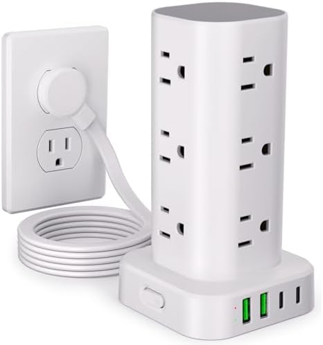 6FT Power Strip Tower Surge Protector, 12 Wide Spaced Outlets, 4 USB by Unknown