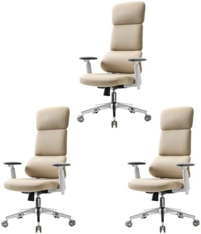 EUREKA ERGONOMIC Remi High Back Office Chair, PU Leather Office Chair with Wheels, Leather Desk Chair, Executive Office Chair Comfy for Home & Office, Off-White (Pack of 3) by EUREKAERGONOMIC