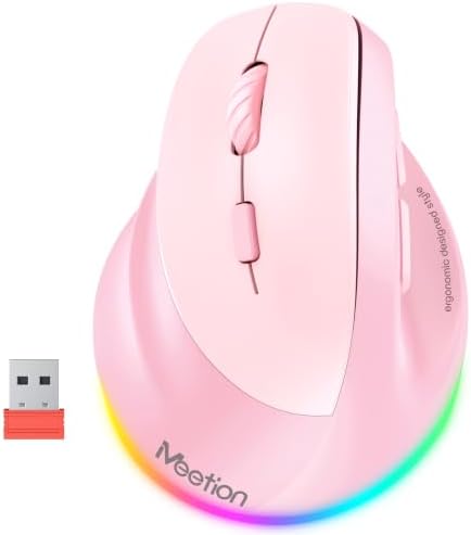 MEETION Left-Handed Wireless Ergonomic Vertical Mouse, Rechargeable - Pink by MEETION