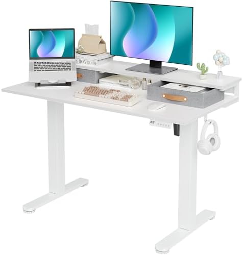 Seang Electric Standing Desk with 2 Drawers, 48 Inch, White by Seang