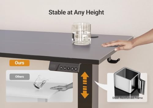 Seang Electric Standing Desk Adjustable Height, 55 x 24 Inch Sit Stand Desk with T-Shaped Frame, 3 Memory Presets & Cable Management for Home Office Computer Workstation, Black Frame/Black Top - Image 7