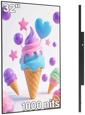 32inch Digital Signage Display, 1000nits High Brightness, LCD Monitor Slim Fit Frameless Advertising Display, Wall Mount Digital Display, CMS Remote Publishing, 7/24 Timer Switch, Built-in Speaker by 360SPB