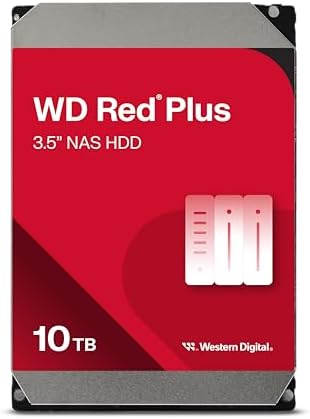 Western Digital 10TB WD Red Plus NAS Internal Hard Drive HDD - 7200 RPM, SATA 6 GB/s, CMR, 512 MB Cache, 3.5" - WD100EFGX by WesternDigital