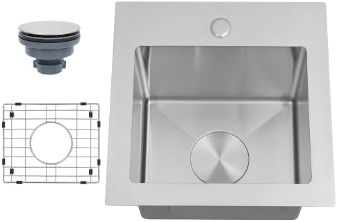 Drop In Bar Sink 15 X 15 inch,16 Gauge Stainless Steel Bar Sink by Lonsince