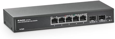 MokerLink 5 Port 2.5Gigabit Ethernet Switch with 2x10G SFP Slot, 5 x 2.5G Base-T Ports, VLAN Isolation, Metal Unmanaged Fanless Small Network Switch by MokerLink