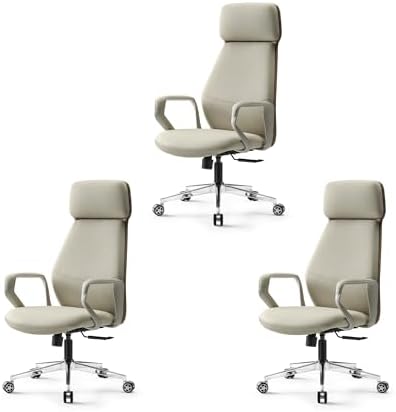 EUREKA ERGONOMIC Aric Executive Office Chair, High Back PU Leather Desk Chair with Lumbar Support, Professional Modern Home Office Chair with Large Headrest & 3-Position Recline(Pack of 3, Beige) by EUREKAERGONOMIC