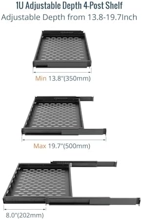 Tecmojo 1U Sliding Rack Shelf,4-Post Vented Rack Mount Shelf,13.8in Deep with Adjustable Mounting Depth 13.8-19.7in,Supports to 110lbs,for 19 Inch AV/Network Equipment Rack,Unassembled,Black - Image 3