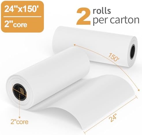 Wide Format Paper 24” x 150', 2 Rolls Plotter Paper 20lb, CAD Bond Rolls on 2" Core for CAD Drawings, Projects, Drawing, and Making Posters - Image 2